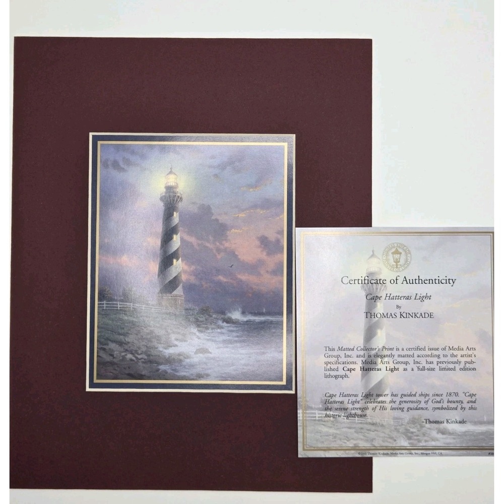 New Sealed Cape Hatteras‎ Lighthouse Print; Thomas Kinkade; 8x10 Mat w/ COA
